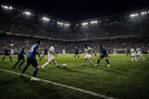 Football players in black and white kits celebrating a goal representing Juventus team